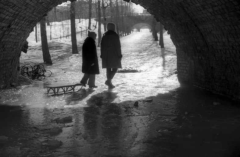 Подружки, 1960 год. Нескучный сад.Выставки «Друзья двадцатого столетия», «15 фотографий катаний на санках» и «Ночные фотографии Бориса Косарева» с этим снимком.