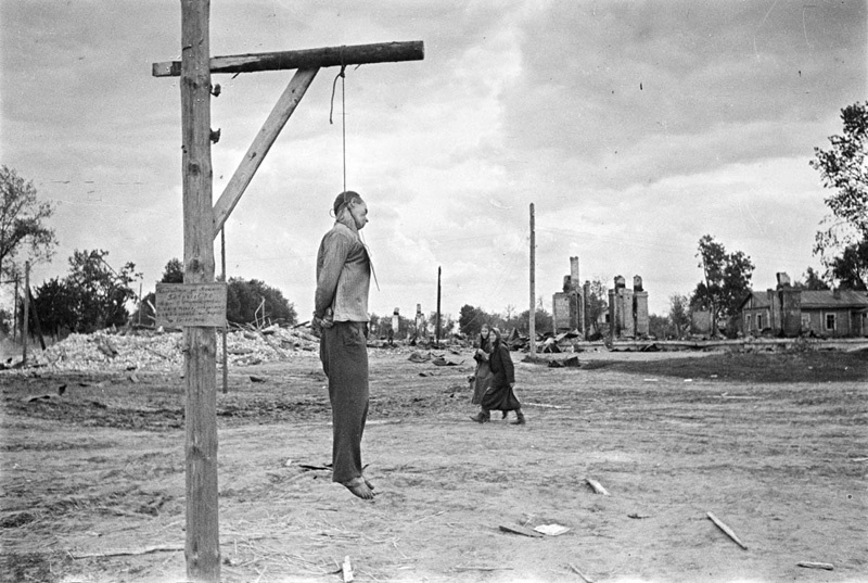 Повешенный предатель под Новоградом-Волынским, 2 февраля 1944, Украинская ССР, Житомирская обл.