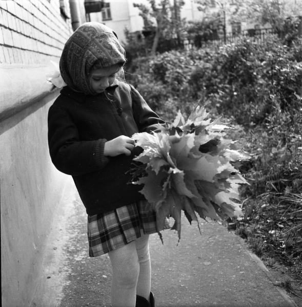 Девочка с букетом из кленовых листьев, 1979 год, г. Калинин. 16 июля 1990 года городу возвращено историческое название –&nbsp;Тверь.&nbsp;Выставка «Осень целого века» с этой фотографией.&nbsp;