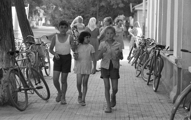 Дети на улице, 1968 год, Краснодарский край, Кореновский р-н, станица Платнировская. Выставка «На "педальном коне"» с этой фотографией.