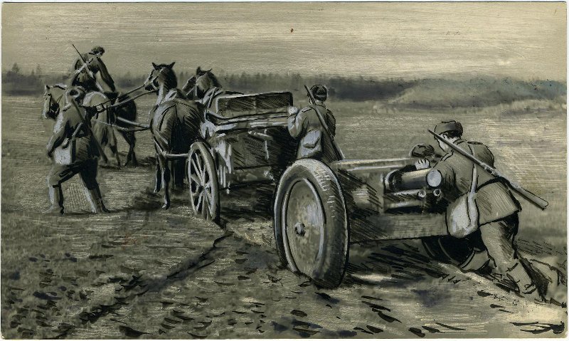 Перевод орудия на новую позицию, 18 апреля 1943