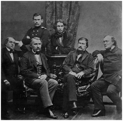 Лев Толстой в группе писателей журнала «Современник», 15 февраля 1856, г. Санкт-Петербург