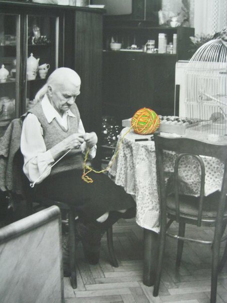 Бабушка с вязанием в руках, 1996 год. Выставка: «Заигравшие новыми красками» с этой фотографией.