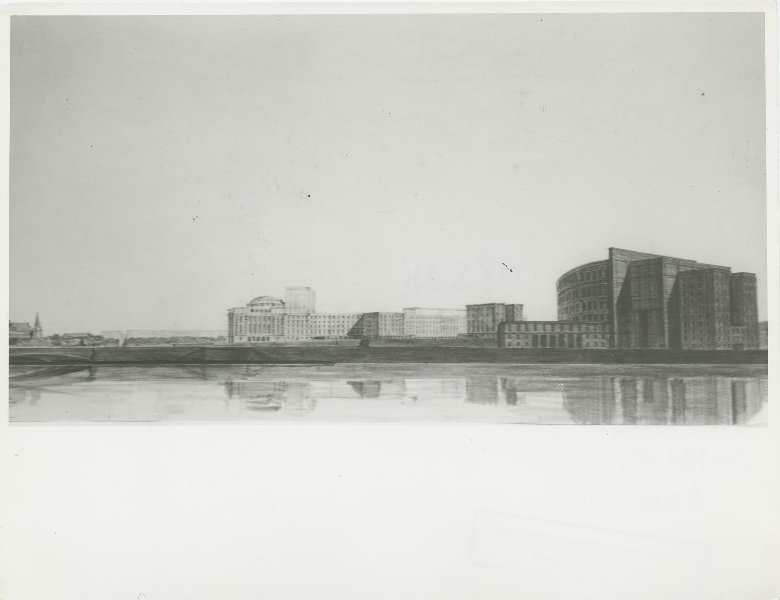 Проект Дворца Советов, 1931 год. Автор – Огюст Перре, французский архитектор, пионер и лидер в строительстве из железобетона, предприниматель, педагог. Основные архитектурные стили: модерн, неоклассицизм, ар-деко, модернизм. В 1931 году принимал участие в конкурсе на проект Дворца Советов в СССР.&nbsp;На Всесоюзный открытый конкурс, условия которого были опубликованы в газете «Известия» в 1931 году, было подано 272 проекта. Из них было принято 24 зарубежных проекта: 11 из США, 5 из Германии, 3 из Франции, 2 из Голландии и по одному из Швейцарии, Италии и Эстонии. Среди них были архитекторы, специально приглашенные на конкурс: Пельциг, Мендельсон и Гропиус из Германии, Перре и Ле Корбюзье из Франции, Лэмб и Урбан из США и Бразини из Италии.&nbsp;&nbsp;В начале 1932 года жюри конкурса присудило три первых премии проектам Бориса Иофана, Ивана Жолтовского и американского архитектора Гектора Гамильтона. Дворец Советов – неосуществленный строительный проект, работа над которым велась в 1930-е годы (в том числе строительство до 1941 года) и в 1950-е годы: административное здание, место сессий Верховного Совета СССР, празднеств. Должен был стать девятой, центральной и главной московской сталинской высоткой и самым высоким зданием мира. Архитекторы: Борис Иофан, Владимир Щуко, Владимир Гельфрейх. Строительство велось на месте взорванного 5 декабря 1931 года Храма Христа Спасителя.