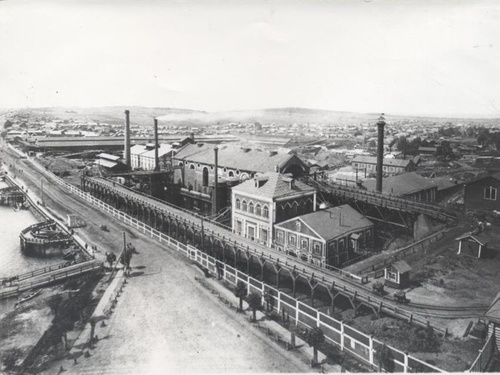 Общий вид Мартеновского завода с каланчи пожарного двора, 1900 год, г. Кушва