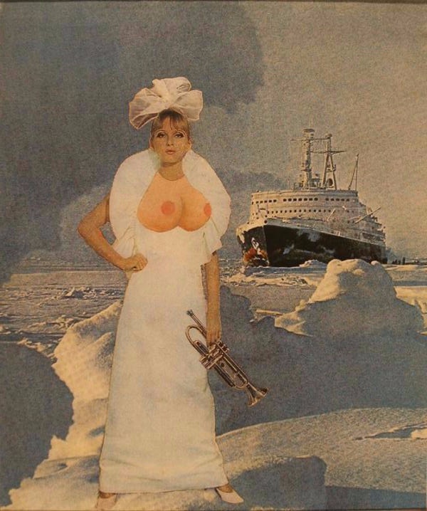 «Мираж во льдах Арктики на пути ледокола "Ленин"», 1968 год. Автор коллажа –&nbsp;Геннадий Гущин.Выставка «Голыми руками» с этой фотографией.&nbsp;