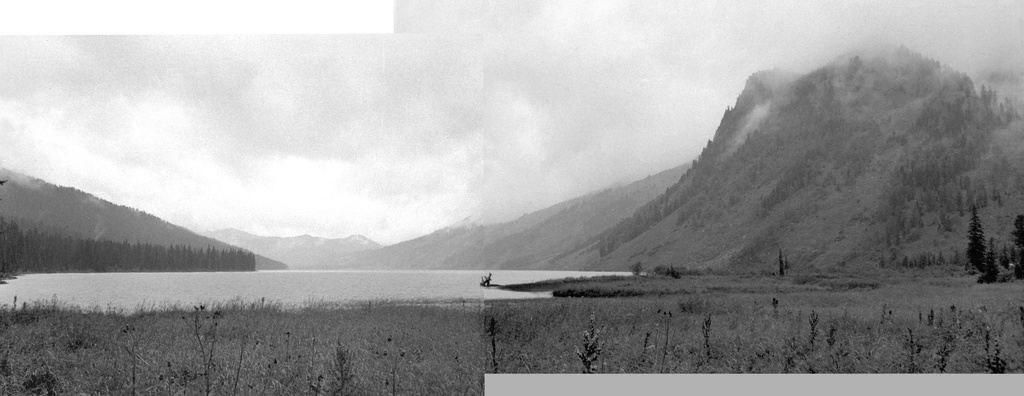 Северный берег озера Тальмень, 21 августа 1989, Горно-Алтайская АО, Усть-Коксинский р-н. Панорама из двух фотографий. 
