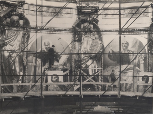 Исаакиевский собор. Барабан купола. В процессе воссоздания росписи, 1954 - 1963, г. Ленинград