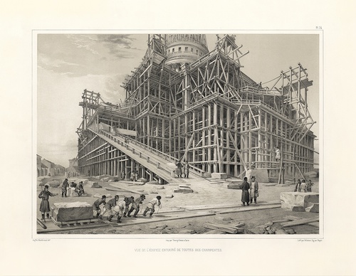 Вспомогательные конструкции и леса вокруг здания Исаакиевского собора, 1840 - 1845, г. Санкт-Петербург
