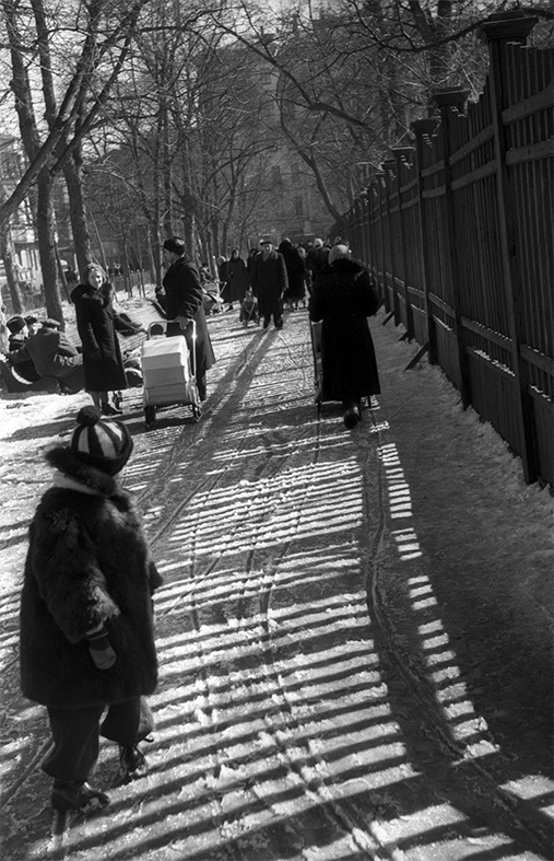 Патриаршие пруды. Оттепель, 1960 год, г. Москва. Выставка «Зима и лето на Патриарших прудах» с этим снимком.