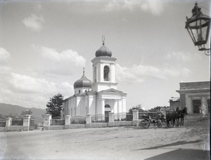 Николаевский собор в городе Новороссийск. Вид от общественного сада, 20 июля 1898, г. Новороссийск. Собор был взорван в 1931 году.