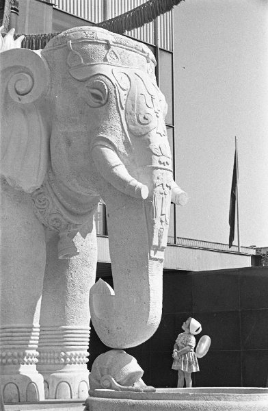 Девочка перед скульптурой слона, 1963 год, г. Москва. Выставка: «15 лучших фотографий Сигизмунда Кропивницкого» с этой фотографией.