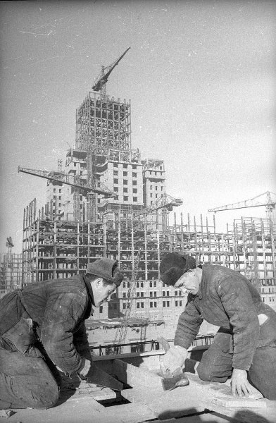 Строительство МГУ на Ленинских горах, 1952 год, г. Москва