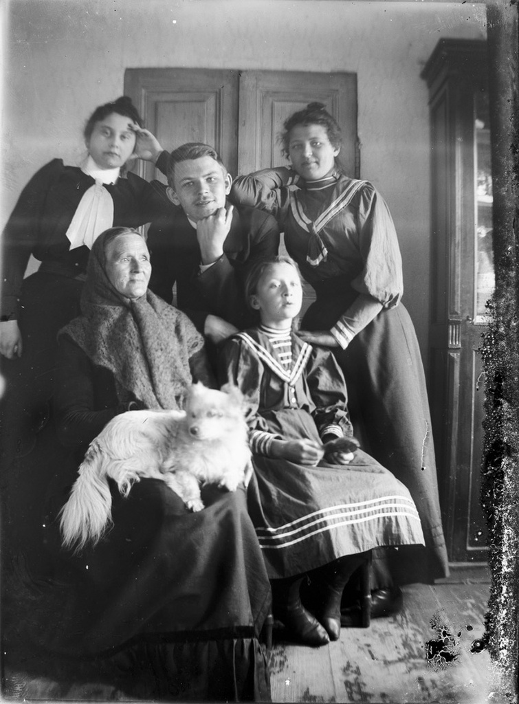 Семейный портрет неизвестных, 1890 - 1900, Владимирская губ., Муромский у.. Фотография отсканирована с негатива на стеклянной пластине.