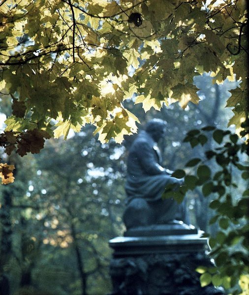 Осень. Памятник И. А. Крылову в Летнем саду, 1960-е, г. Ленинград