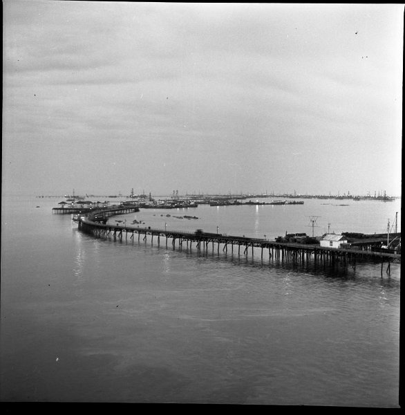 Фото "Добыча нефти на Каспийском море", 1950-е, Азербайджанская ССР ...