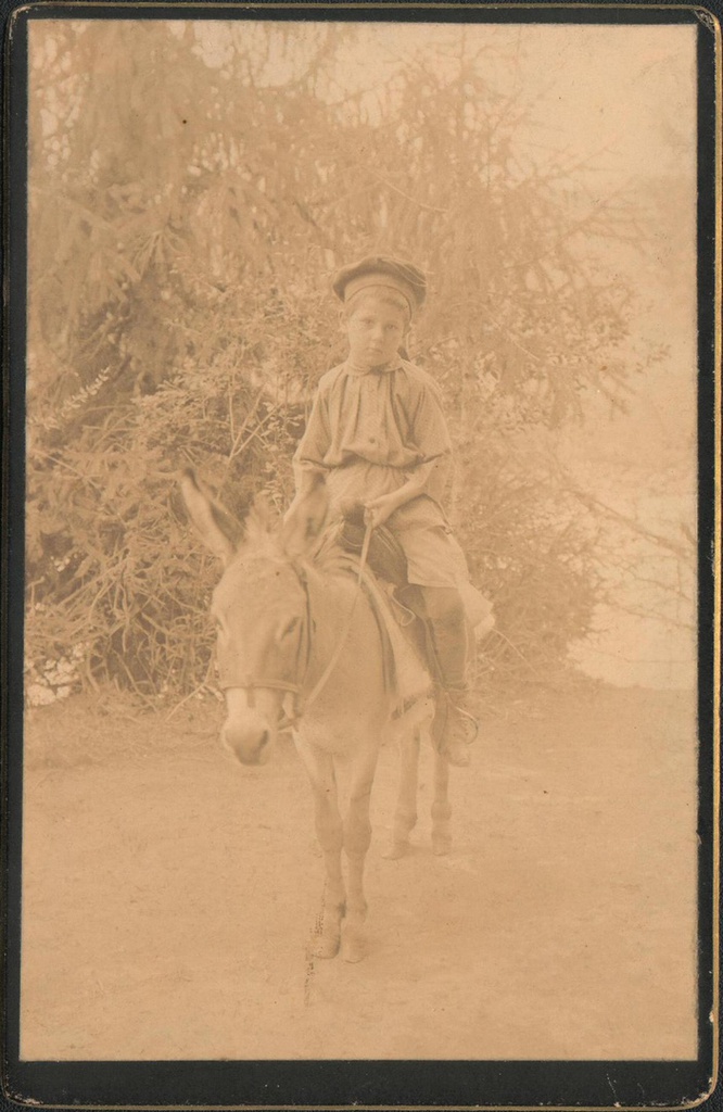 Детский портрет Петра Алексеева на ослике, 1898 - 1899, г. Ташкент. 