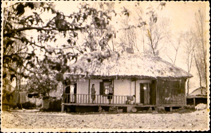 Южнорусская хата в центре Талды-Кургана, 1950 год, Казахская ССР, Талды-Курганская обл., г. Талды-Курган. Город Талды-Курган (с 1869 по 1922 гг. – село Гавриловское (Тал-Курган), с 1922 г. – село Талды-Курган). Дом принадлежал семье Евгения Ивановича Носова (1947-1951 гг.), русского советского писателя, который в молодости трудился в Талды-Курганской областной газете «Семиреченская правда», вначале в качестве художника-оформителя, затем литературного сотрудника. Именно здесь он начал свою литературную деятельность