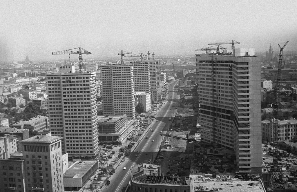 Строительство проспекта Калинина с высоты птичьего полета, 1964 - 1967, г. Москва. Ныне Новый Арбат.&nbsp;
