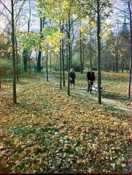 Прогулка в парке, 1960-е. Выставка «Листья желтые над городом кружатся...» с этой фотографией.