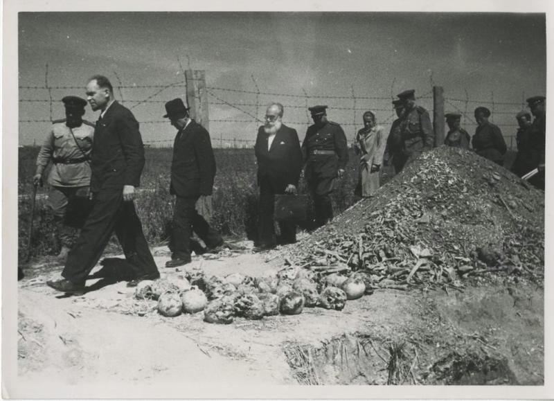 Останки жертв фашистов в лагере смерти Майданек, 1945 год, Польша. Под городом Люблин.Выставка «Лагерь смерти Майданек» с этой фотографией.