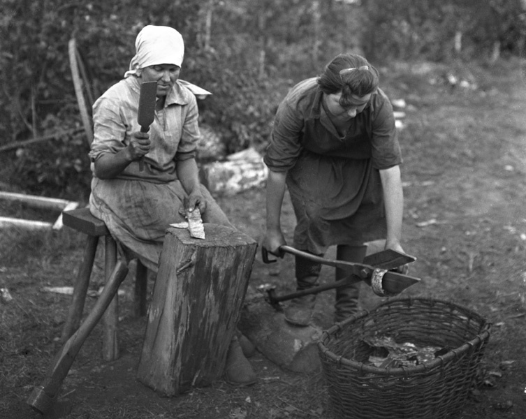 Промкомбинат. Нарезка заготовок ручными ножницами, 1933 год, г. Галич. Выставка «Женщины неженских профессий» с этой фотографией.&nbsp;