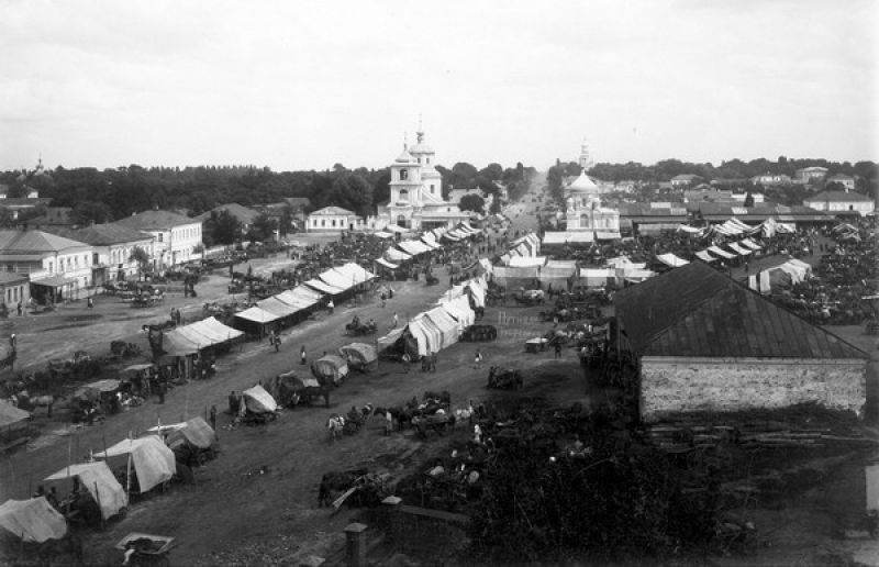 Вид базарной площади, 1900-е, Украина