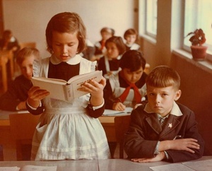 На уроке, 1962 год. Видео «Читают все» и выставка «Октябрята» с этой фотографией.