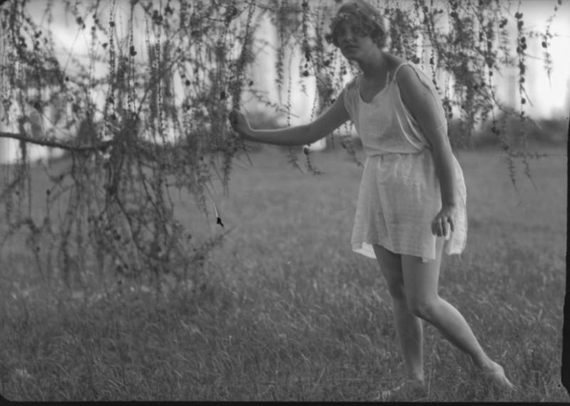 Девушка в тунике под ветвями лиственницы, 1920-е