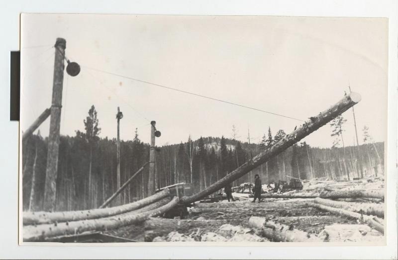 Баджейский леспромхоз. Механизированная погрузка леса на подвижной состав, 1960-е, Шалинское