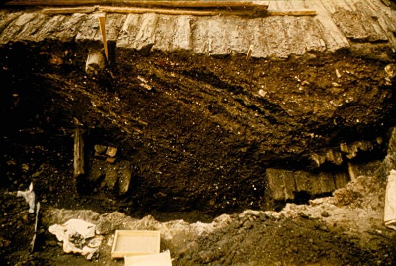 Древний деревянный настил в раскопе, 1988 год, г. Москва