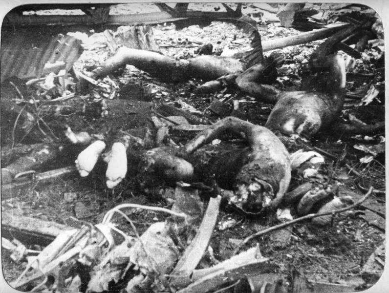 Корсунь-Шевченковская битва. Трупы немецких летчиков среди обломков сбитого самолета, 1944 год