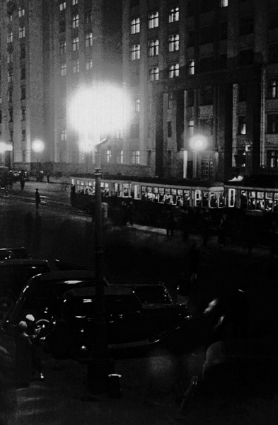 Тверская улица ночью, январь 1938, г. Москва
