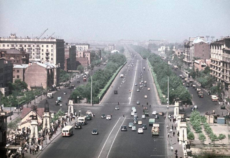 Улица, 1950-е, г. Москва. Ленинградский проспект. До 1957 – часть Ленинградского шоссе.