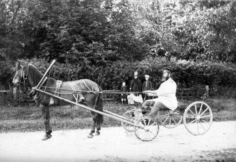 Наездник в коляске, запряженной лошадью, 1890-е