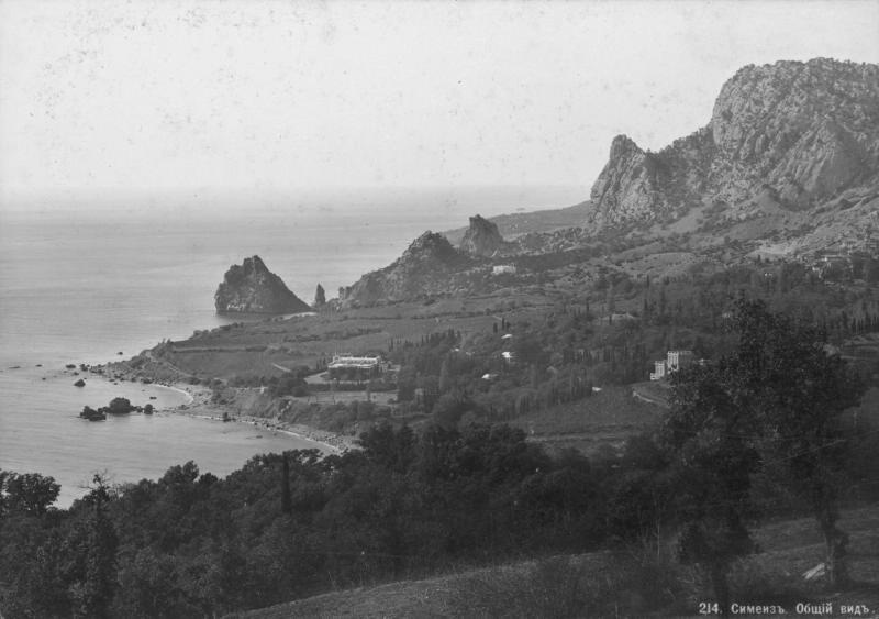 Симеиз, 1900-е, Таврическая губ., пос. Симеиз. Вид на гору Кошка, гору Крыло лебедя, гору Панеа, скалу Дива.