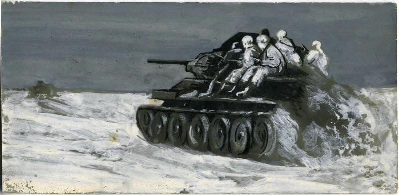 Танковый десант направляется в атаку, 17 февраля 1943
