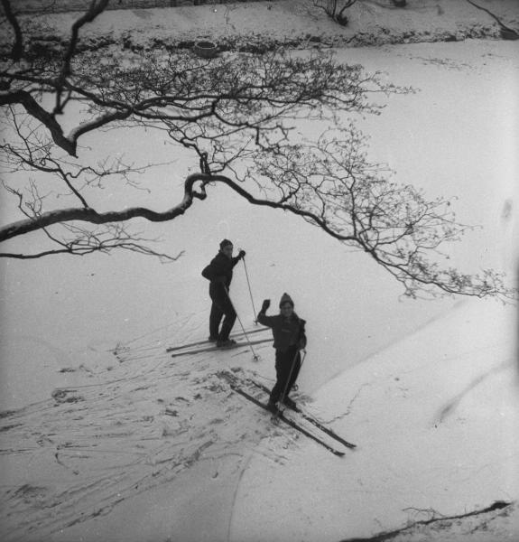 Двое молодых людей на лыжах, 1959 год. Выставка&nbsp;«Зима в объективе Всеволода Тарасевича» с этой фотографией.&nbsp;
