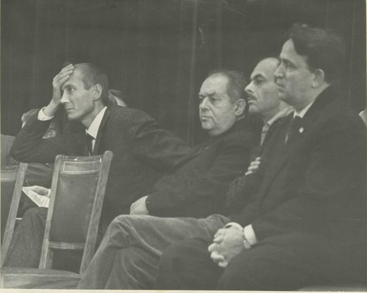 Евгений Евтушенко, А. Вишняков, Булат Окуджава, Виктор Боков, 1965 год, г. Москва