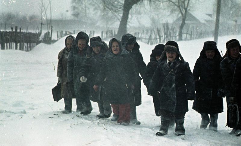 Дети села Перекаль возвращаются из школы, 1959 - 1960, Рязанская обл., Рыбновский р-н, с. Перекаль