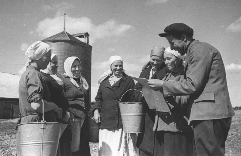 На колхозной МТФ (молочно-товарная ферма), 1939 год