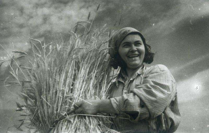 «С хорошим урожаем!», 1937 год. Видеовыставка «80-летие ВДНХ. "Тотальная инсталляция"», «Иван Шагин»&nbsp;и выставка «Новый урожай» с этой фотографией.