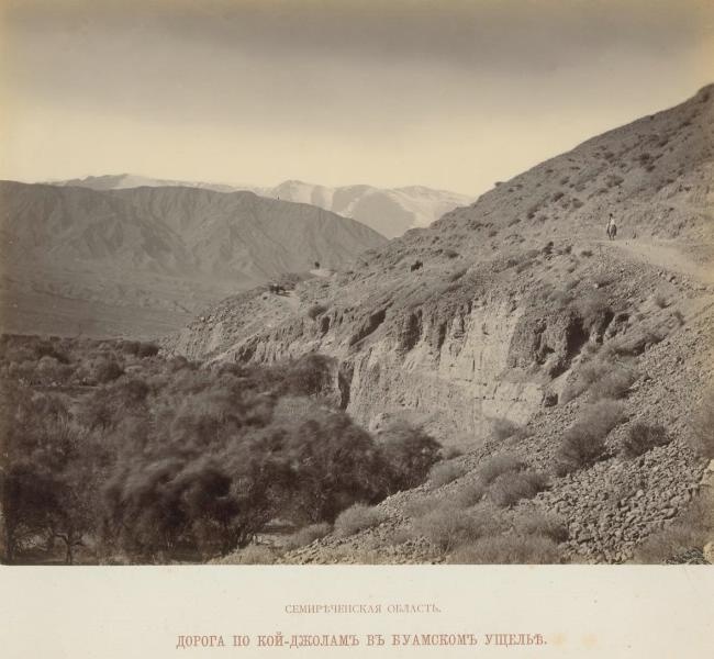 Дорога по Кой-Джолам в Буамском ущелье, 1870-е, Семиреченская обл.. 