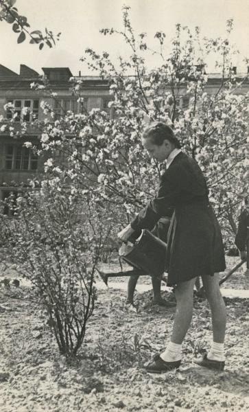 Пионеры в саду школы имени Зои Космодемьянской, 1949 год