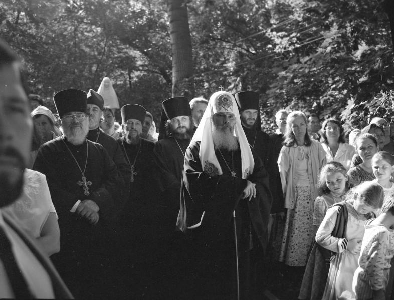 Патриарх Алексий II на церемонии открытия памятника великой княгине Елизавете Федоровне, 24 августа 1990, г. Москва