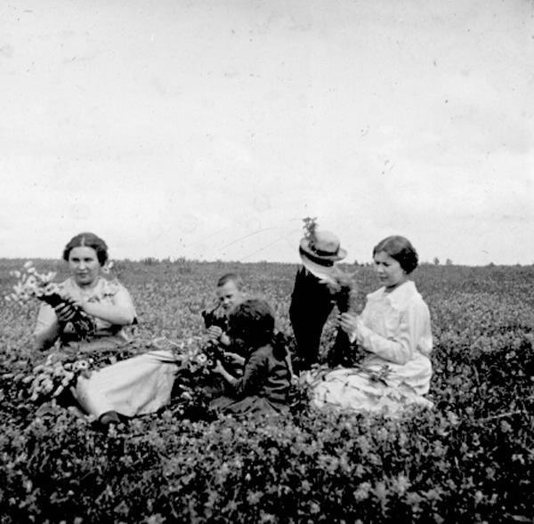В поле, 1910-е. Слева — А. Н. Авдонина, жена фотографа.