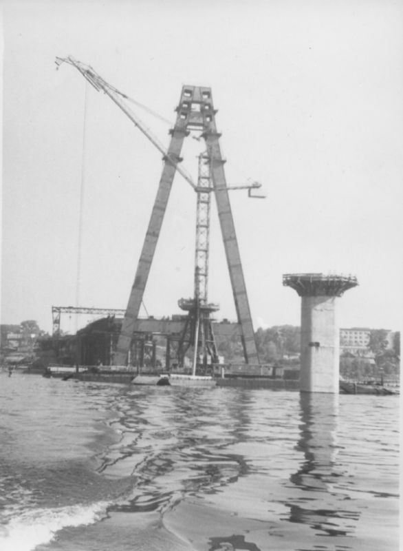 Монтаж шпона на строительстве моста через Шексну, 1977 год, г. Череповец и Череповецкий район